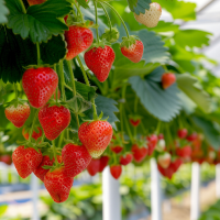 Bunch of strawberries growing